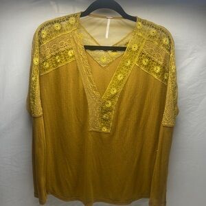Free People Mustard Mesh Top